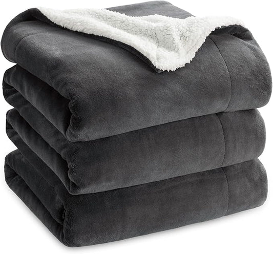 Bedsure GentleSoft Sherpa Fleece Blankets King Size for Bed - Thick and Warm, Soft Fuzzy Plush King Blanket for Winter, Charcoal, 108x90 Inches