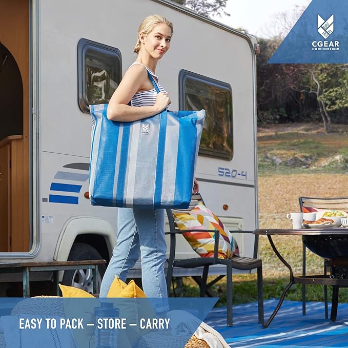 CGEAR RV Comfort Mat – Patented Sand-Free Technology with Ultra Soft Material – Sized to Your RV, Campsite, Beach House – Great Outdoor Patio Rug for RV and Camping (Dynamic Stripe, 8' x 20')