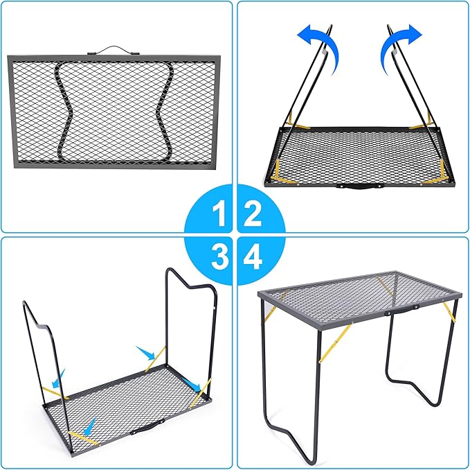 Portable Folding Grill Table, Outdoor Camping Table with Mesh Tabletop, Metal Grid Table for Patio, Picnic, Garden,BBQ and Beach, 35.5" L x 19.7" W