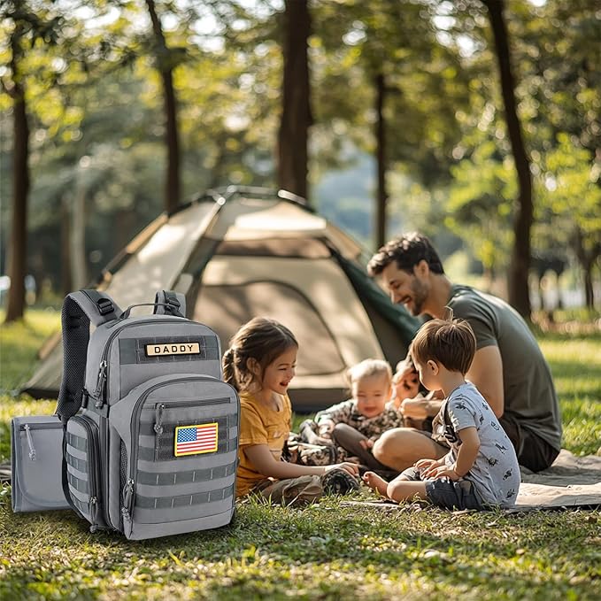 SHARKMOUTH Military Diaper Bag for Dad: Large Insulated Baby Bag with MOLLE System & Changing Pad for Active Dads - 900D Polyester for Outdoor Travel Camping Park Trips