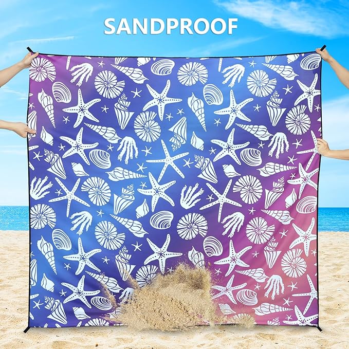 Beach Blanket, Sandproof Beach Mat, Waterproof Quick Drying Lightweight Outdoor Aztec Picnic Mat 79" X 83"/120"x108" for 2-8 Adults for Travel, Camping, Hiking