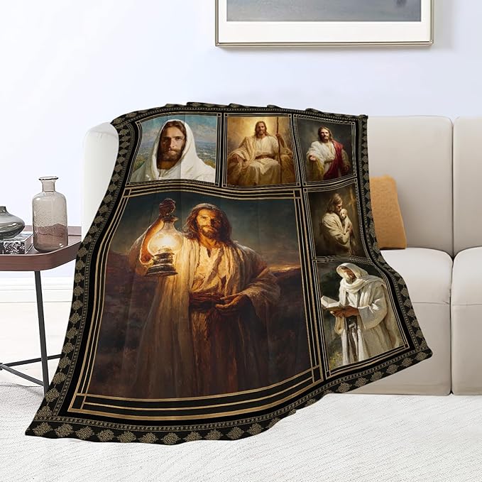 Christian Jesus Blanket Religious Catholic Jesus Throw Blankets Gifts for Girls Boys Kids Soft Cozy Fleece Plush for Couch Sofa Bed 60"x50"