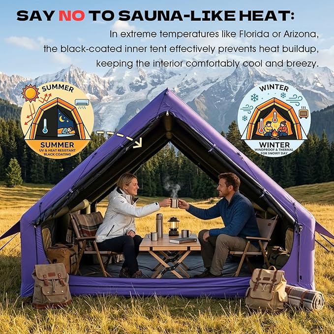 Inflatable Camping Tents 8-10 Person,129 Square Feets Large Inflatable Camping Tent with Stove Jack,Blow up Tent with Mesh Windows & Pump