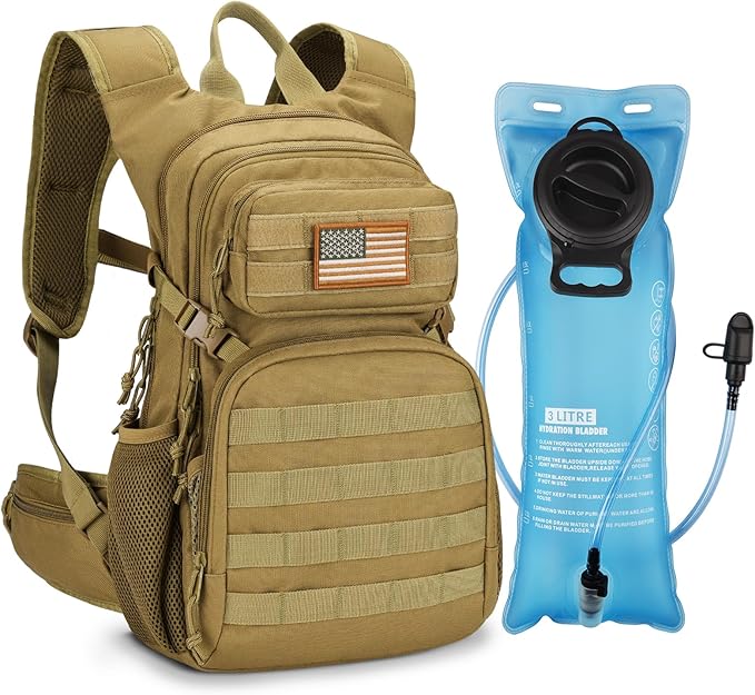 CVLIFE Hydration Backpack with 3L TPU Tactical Water Bladder, 22L Hiking Backpack for Men Women, Heavy Duty Molle Water Backpack with Multiple Compartments for Cycling Running Hunting Camping