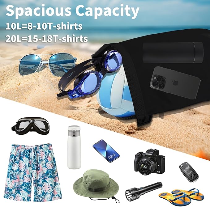 Waterproof Dry Bag, 10L Roll Top Dry Bag Backpack, 500D PVC IPX8 Floating Dry Bag for Hiking, Kayaking, Camping