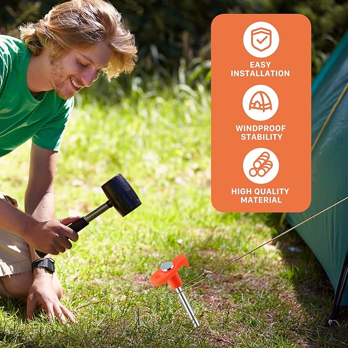 20 Pack Tent Stakes Heavy Duty, 9.6 Inch Camping Stakes, Non-Rust Metal Tent Pegs, Ground Stakes Yard Stakes with Drawstring Bag for Camping Backyards Outdoor Picnic (Orange)