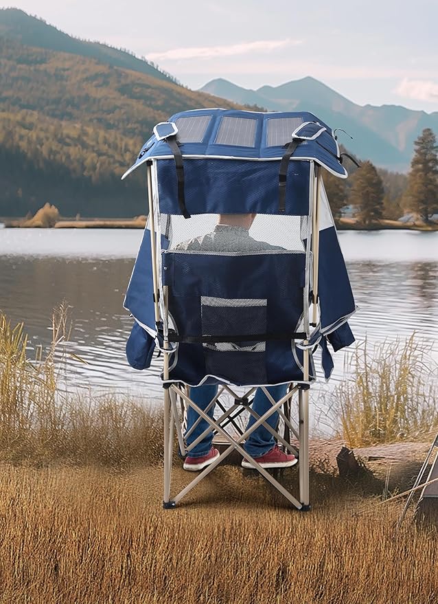 Nice C Chair with Canopy, Umbrella Chair, Chairs with Shade, Sports Chairs, USB, Type-C&DC Charging Cable Included, 30W Solar Panels, Removable Footrest&Cooler Bag (2 Navy)