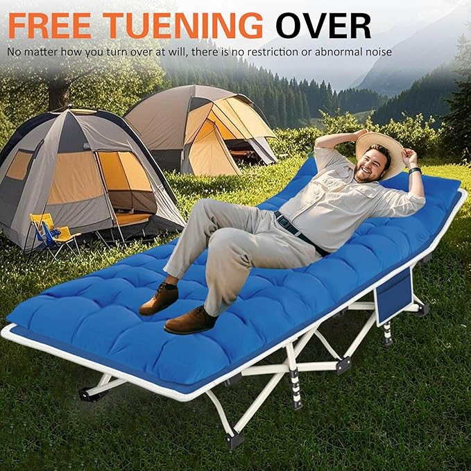 Camping Cots with Comfortable Mattress Sleeping Bed for Camping Folding Cot with Pad Heavy Duty Sleeping Cot with Carry Bag Guest Cots for Adults Easy to Set Up Office Nap Vacation Outdoor Indoor