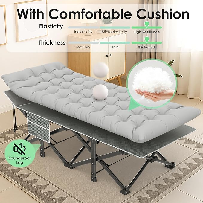 Suteck Camping Cot, 32In XXL Folding Camping Cot Heavy Duty Sleeping Bed for Adults 1200D Double Layer Oxford Cots for Camping W/Pilllow Mattress Carry Bag for Home Office Nap Beach Travel, 900LBS