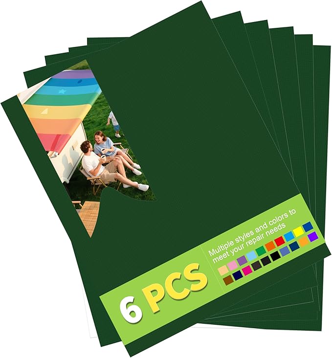 7x9in Nylon Repair Patch，Tent Repair Kit，Self Adhesive Waterproof Fabric Repair Tape for Tent, Umbrella, Sleeping Bag, Down Jackets,Knapsack.（Dark Green,6ps）