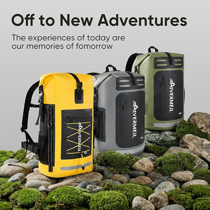 Dry Bag 35L for Men & Women Roll-Top Hiking Backpack with IPX8 Waterproof Phone Case & Detachable Mini Backpack for Kayaking Boating Cushioned Padded Back Grey