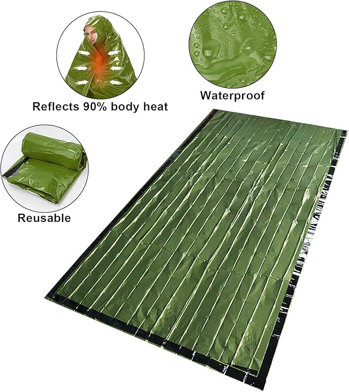 Timok Emergency Sleeping Bags Thermal-Emergency-Blankets Ultralight Space Blankets Survival Waterproof Bivy Sack Multi-Purpose Survival Gear for Hiking, Camping, First Aid Kits, Outdoor Survival Gear