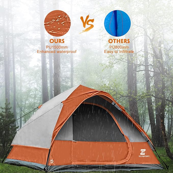 EZ-Sport Pop Up Camping Tent - 4 Person Instant Easy Set Up Family Tent with Removable Rain Fly, Waterproof Windproof Automatic Tent for Outdoor Camping Hiking Backpacking Traveling