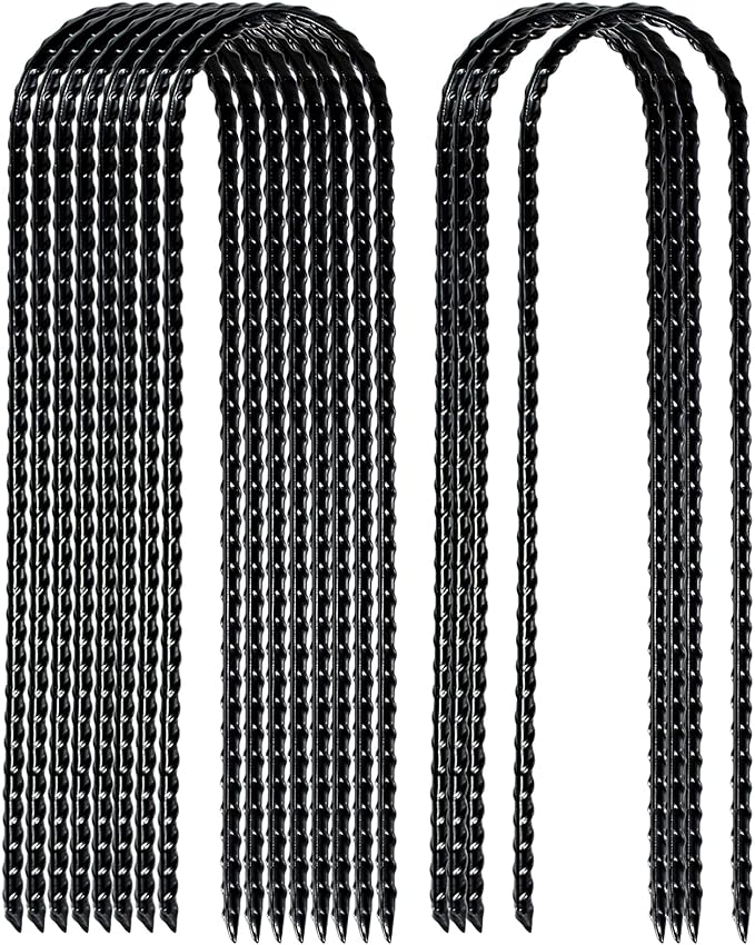 Nigh Coated Rebar Trampoline Wind Stakes Set of 12 Safety Ground Anchors Stakes Extra Heavy Duty Metal Landscape Staples 10 Inches Long (Black)