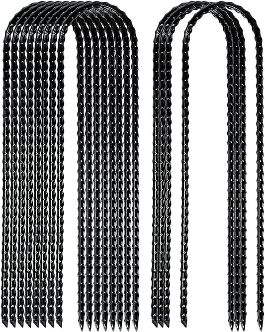 Nigh Coated Rebar Trampoline Wind Stakes Set of 12 Safety Ground Anchors Stakes Extra Heavy Duty Metal Landscape Staples 10 Inches Long (Black)