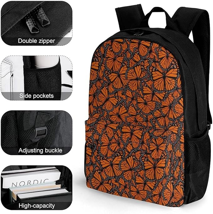 Rucksack Multipurpose Anti-Theft Big Capacity Shoulder Bag, Beautiful Monarch Butterfly Travel Hiking Camping Rucksack With Side Pockets