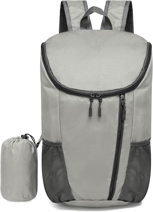 Hiking Backpack, 20L Packable Daypack for Men Women, Nylon with Adjustable Straps, Lightweight Waterproof Outdoor Camping Travel, Grey