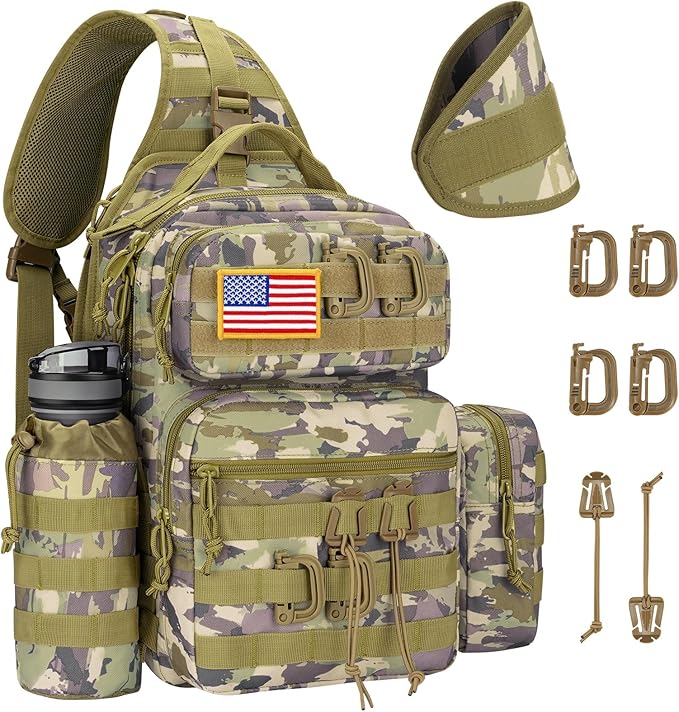 CVLIFE Tactical Sling Bag Backpack for Men Military Shoulder Sling Bag Molle Army Assault Detachable Tactical Bag with Bottle Holder Concealed Carry Daily Day Pack Work Bag for EDC Hiking, Auriclash