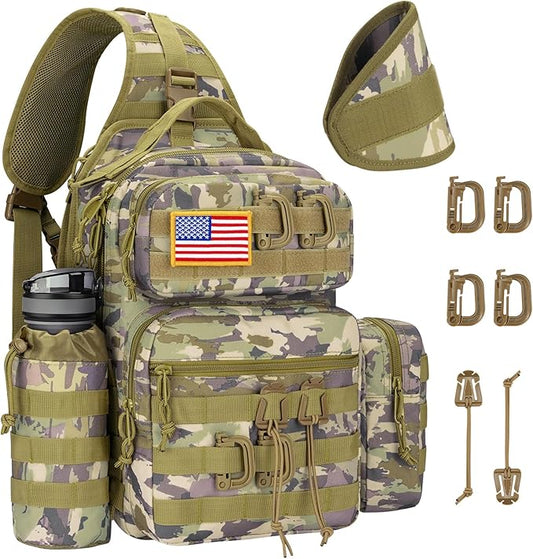 CVLIFE Tactical Sling Bag Backpack for Men Military Shoulder Sling Bag Molle Army Assault Detachable Tactical Bag with Bottle Holder Concealed Carry Daily Day Pack Work Bag for EDC Hiking, Auriclash