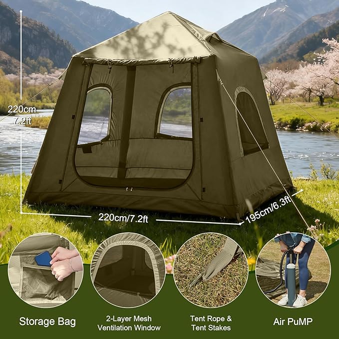 Inflatable Tents for Camping,Easy Blow Up Tent with Hand Pump,4 Seasons Waterproof Air Inflatable Camping Tent House for Family Weekend Camping