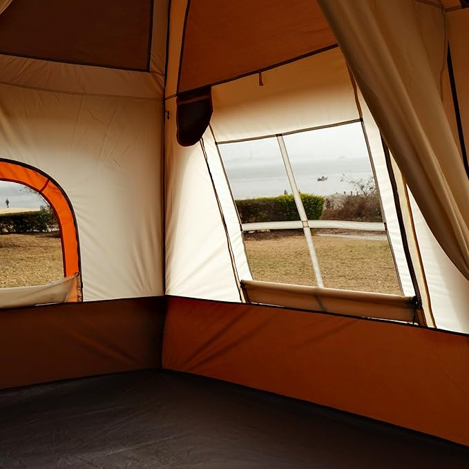KTT Large Tent 6-8-10-12 Person,Family Cabin Tents,2 Rooms,2 Doors and 4 Windows with Mesh,Straight Wall,Waterproof,Double Layer,Big Tents for Outdoor,Picnic,Camping,Family Gathering