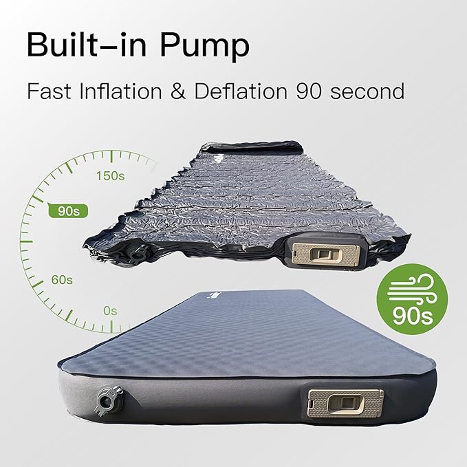 4" Ultra-Thick Single Self-Inflating Sleeping Pad with 3-in-1 Rechargeable Pump, Air Adjustable Foam Camping Mattress, Fast Inflate & Deflate 9.5R Heavy-Duty Camping Mat for Car, Van, Rooftop Tent
