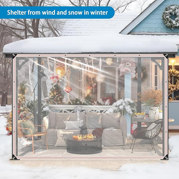 Clear Waterproof Tarp with Grommets 10x12ft,Heavy Duty Clear Vinyl Plastic Tarps for Winter Outdoor,Transparent Tarpaulin PVC Tarps Covering for Patio Henhouse Porch Canopy Plant Camping