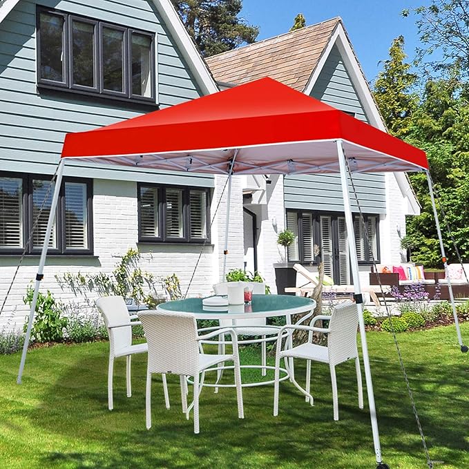 Sunnyglade 10x10 Ft Pop Up Canopy Tent One Button Easy Pop Up Outdoor Instant Folding Slant Leg Canopy with 2 Wheels and Deluxe Carry Bag(Red)