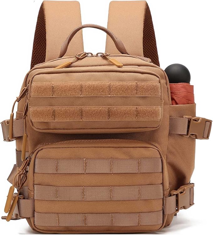 9L Mini Backpack for Women, 9L Small Hiking MOLLE Backpack for Gym, Travel, Camping (Brown)