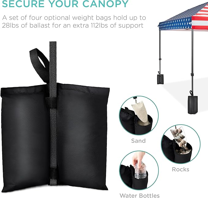 Best Choice Products 8x8ft Pop Up Canopy Tent, Outdoor Shade, 1 Person 1 Minute Set Up, Carry Case, 4 Weight Bags - American Flag