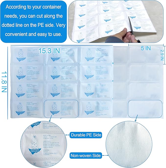 Dry Ice Packs for Shipping Frozen Food Long Lasting, Reusable Cold Packs Sheets for Cooler, Freezer Packs for Lunch Boxes