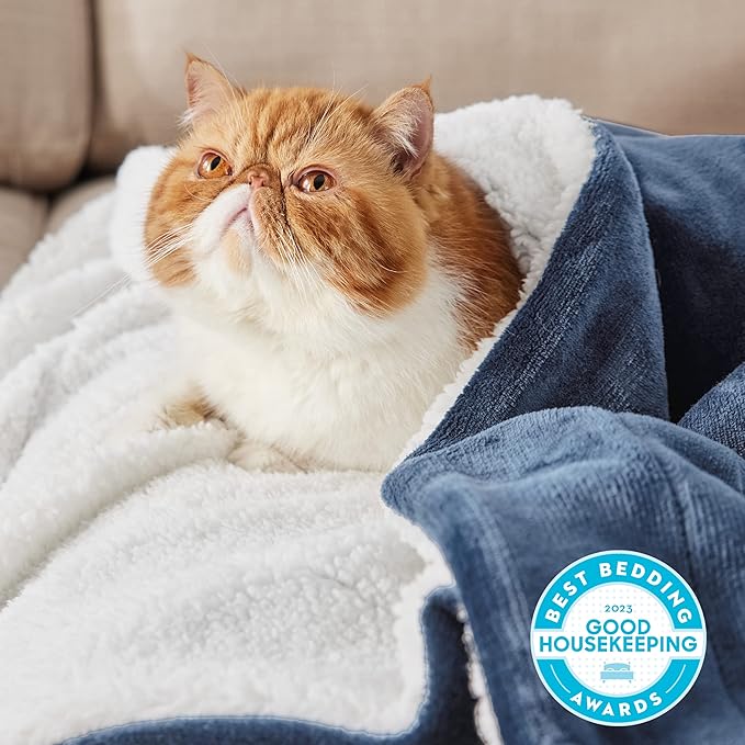 Bedsure GentleSoft Sherpa Fleece Blankets King Size for Bed - Thick and Warm, Soft Fuzzy Plush King Blanket for Winter, Slate Blue, 108x90 Inches