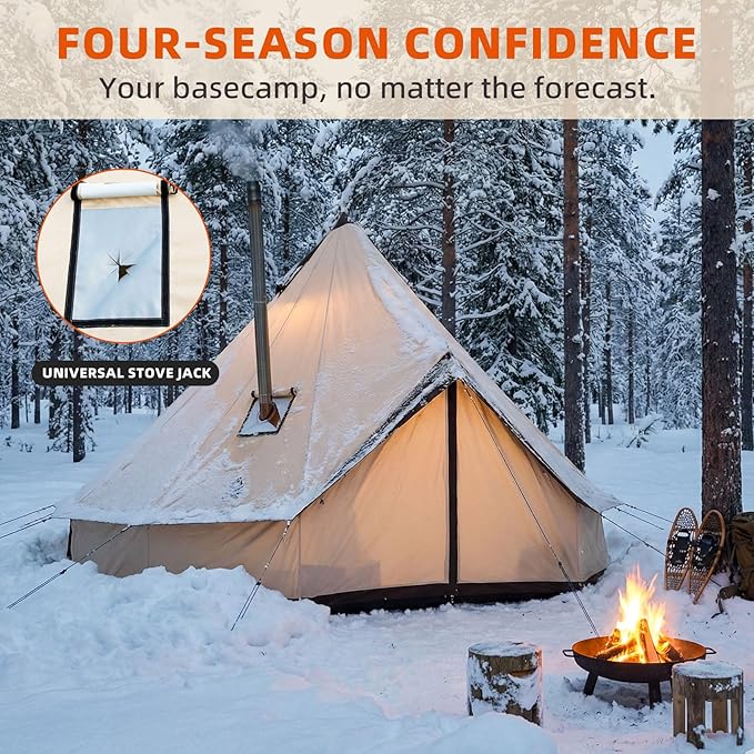 Oxford Bell Yurt Tent with Stove Jack, Easy-to-Maintain Yurts for All Year Living, 4 Season Yurt Tents for Camping, Family Glamping Tent for 2-6 People
