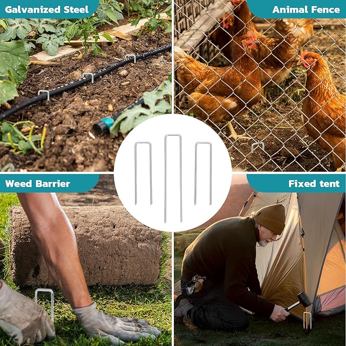 Landscape Staples 6 Inch 25 Pack, Anti-Rust Garden Staples Stakes Landscape Fabric Pins for Weed Barrier Tent Drip Irrigation Tubing Ground Lawn Cover