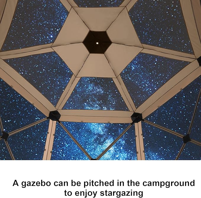 COBIZI 12x12 FT Pop Up Canopy Stargazing Tent, Gazebos On Clearance with Removable Roof,Instant Screened in Gazebo, Screen Tents Portable carpas para Patio for Outdoor Camping,Backyard, Garden,Khaki