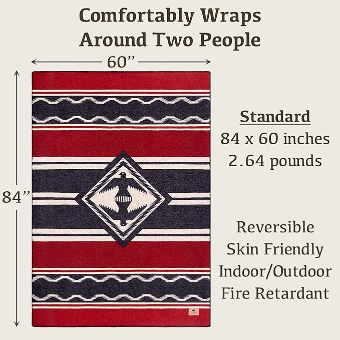 Chubbuck 100% Wool Blanket Camping (60" x 84") - Large Warm Blanket for Camping, Emergency, Outdoor Concerts and Home Use - Reversible, Fire Retardant, Soft and Warm Blankets for Winter (Navigator)