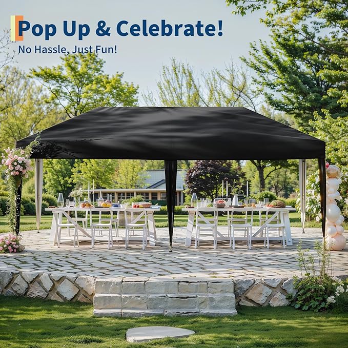 10x20 Pop Up Canopy Tent Outdoor Canopy with No Removable Sidewall One-Person Set Up Heavy Duty Commercial Instant Tent Shelter-Black