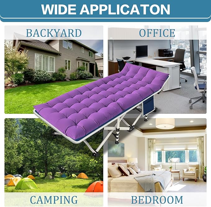 2 Pack Camping Cot with Mattress Comfortable Cots for Sleeping Camping Bed Heavy Duty Folding Cot with Carry Bag for Adults Kids Outdoor Home Guest Bed