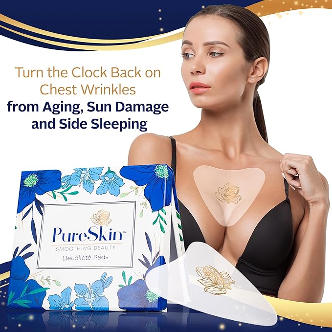 PureSkin Chest Wrinkle Pads-4 PACK -Decollete Anti Wrinkle Chest Pads | Silicone Patches for Wrinkles | Chest Wrinkles from Side Sleeping | Chest Wrinkles | Silicone Chest Pads