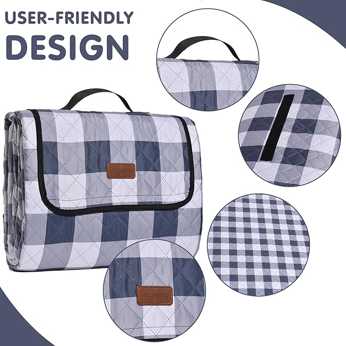 Extra Large Picnic Blanket 80''x 60'' Picnic Mat Waterproof Sand Proof Foldable for Beach, 5-Layer Outdoor Blanket for 6 to 8 Adults,Camping Lawn Hiking Travel Park Music Festival Wedding Mats(Gray)