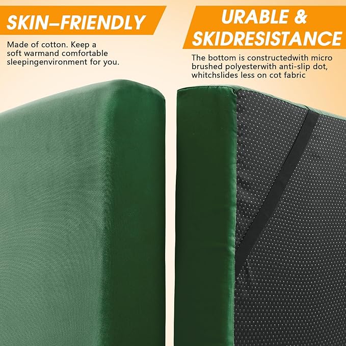 CYMULA Camping Cot Mattress 3in Memory Foam Sleeping Pad,Soft Warm Non-Slip Camping Mattress Topper with Retaining for Adults,Portable Roll up Pad for Travel