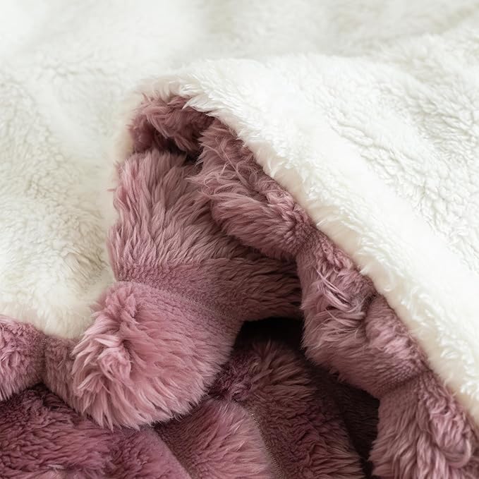 UKELER Cozy Sherpa Bed Blanket Queen Size 80 x 90 inch, Striped Throw Blanket for Bed Couch Sofa Camping, Great Gift for Mother's Day, Father's Day, Thanksgiving, Christmas,New Year's Day, Purple