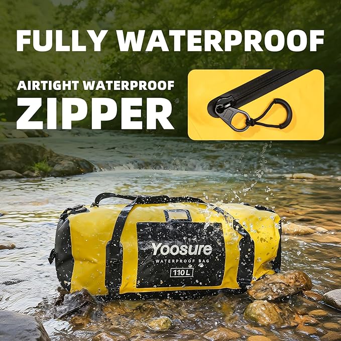 Waterproof Duffel Bag 110L - Marine Dry Bag with 700D PVC & Airtight Zipper, Extra Large Duffle Bag for Camping, Rafting, Kayaking, Boating, Car Roof Storage (Green)
