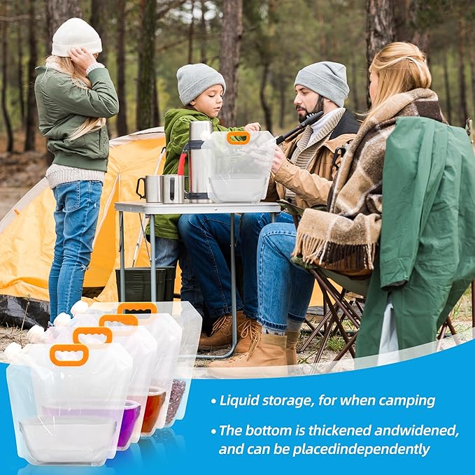 8 Pcs Water Container Bags,BPA Free No-Leak Foldable Plastic 1.3 Gallon Collapsible Water Container Bag for Alcohol Juice Seed Storage Camping Hiking Backpack Emergency Storage Jug
