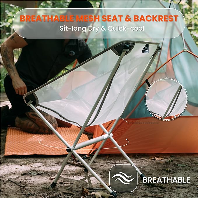 Ultralight Camping Chair, Drift Lite Portable Folding Backpacking Chair with FUll Aluminum, Breathable Mesh, Compact Travel Hiking Chair, Heavy Duty 330lbs Outdoor Folding Chair, Carry Bag