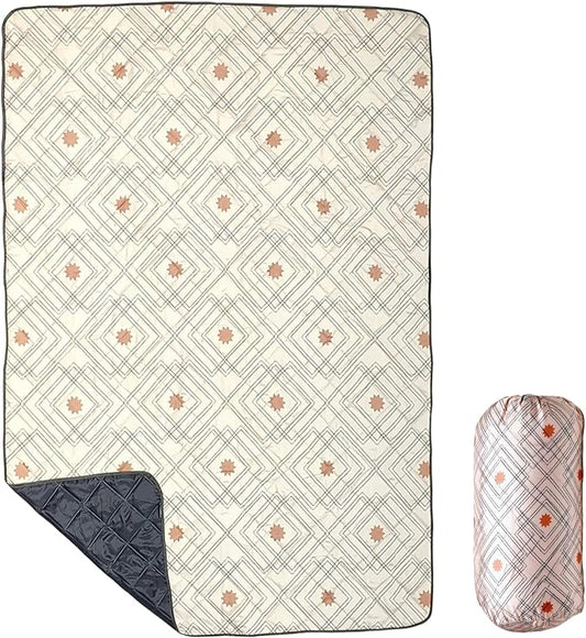 Waterproof Outdoor Blanket, 79" x 55" Large Packable Picnic Blankets, Foldable Picnic Mat for Park, Lawn, Grass, Beach, Concert (Boho Geometric)
