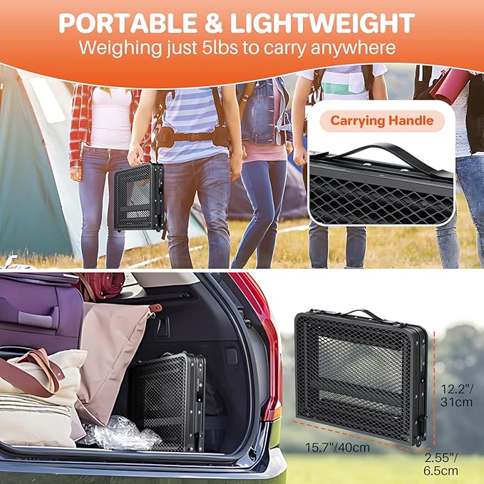 FUNYKICH Folding Grill Table for Outside, 3 Height Adjustable Portable Camping Tables, Lightweight Metal Aluminum Outdoor Table with Portable Handle for Camping, Picnic, BBQ, 23''x16'', Black