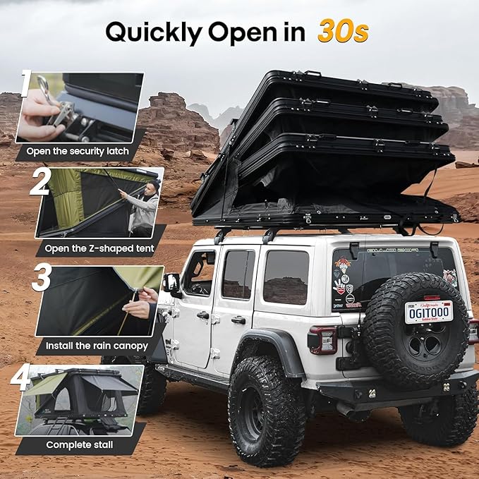 Rooftop Tent Hard Shell, Roof Top Tent Hardshell Suitable for Jeep SUV Truck Van, 3-4 Person
