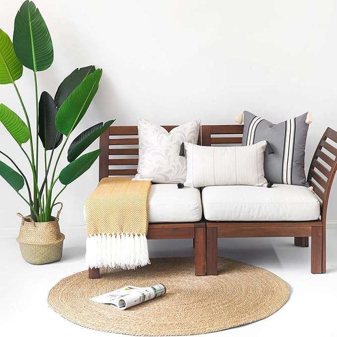 Hofdeco Neutral Decorative Throw Pillow Cover ONLY, for Couch, Sofa, or Bed, Dark Gray Striped Tassel, 20"x20"