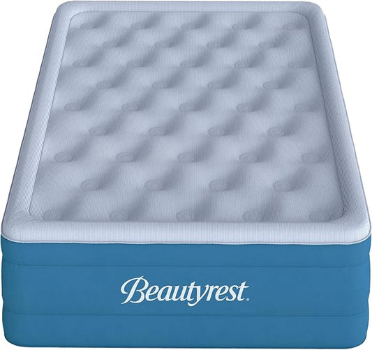 Beautyrest Comfort Plus, Twin Size Air Mattress with Built-in Pump, Raised Inflatable Bed, Cooling Vent Topper, Puncture-Resistant Vinyl, 700lb Support, Guest and Camping Airbed, 3-Year Warranty
